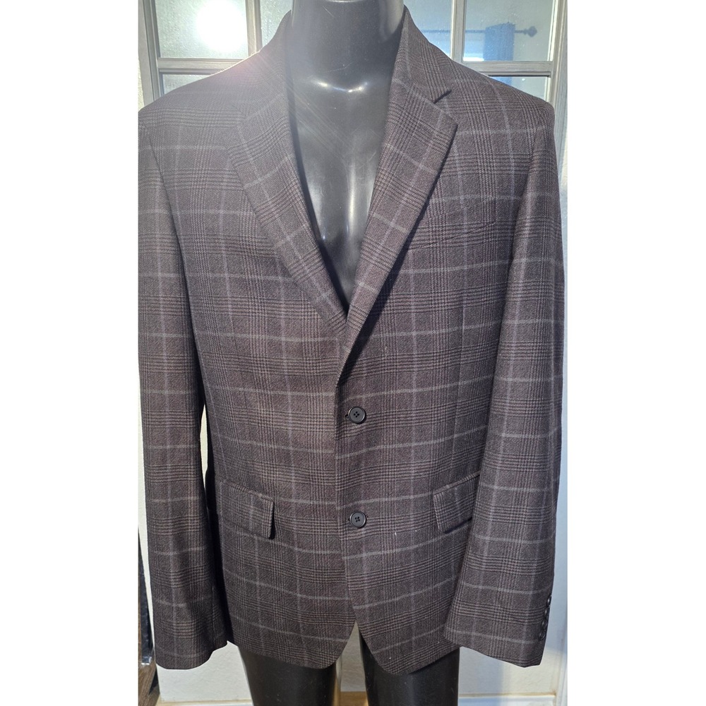 Nordstrom Mens Shop 42L Trim Fit Wool Blazer Sport Coat Brown Plaid NO393874 MN